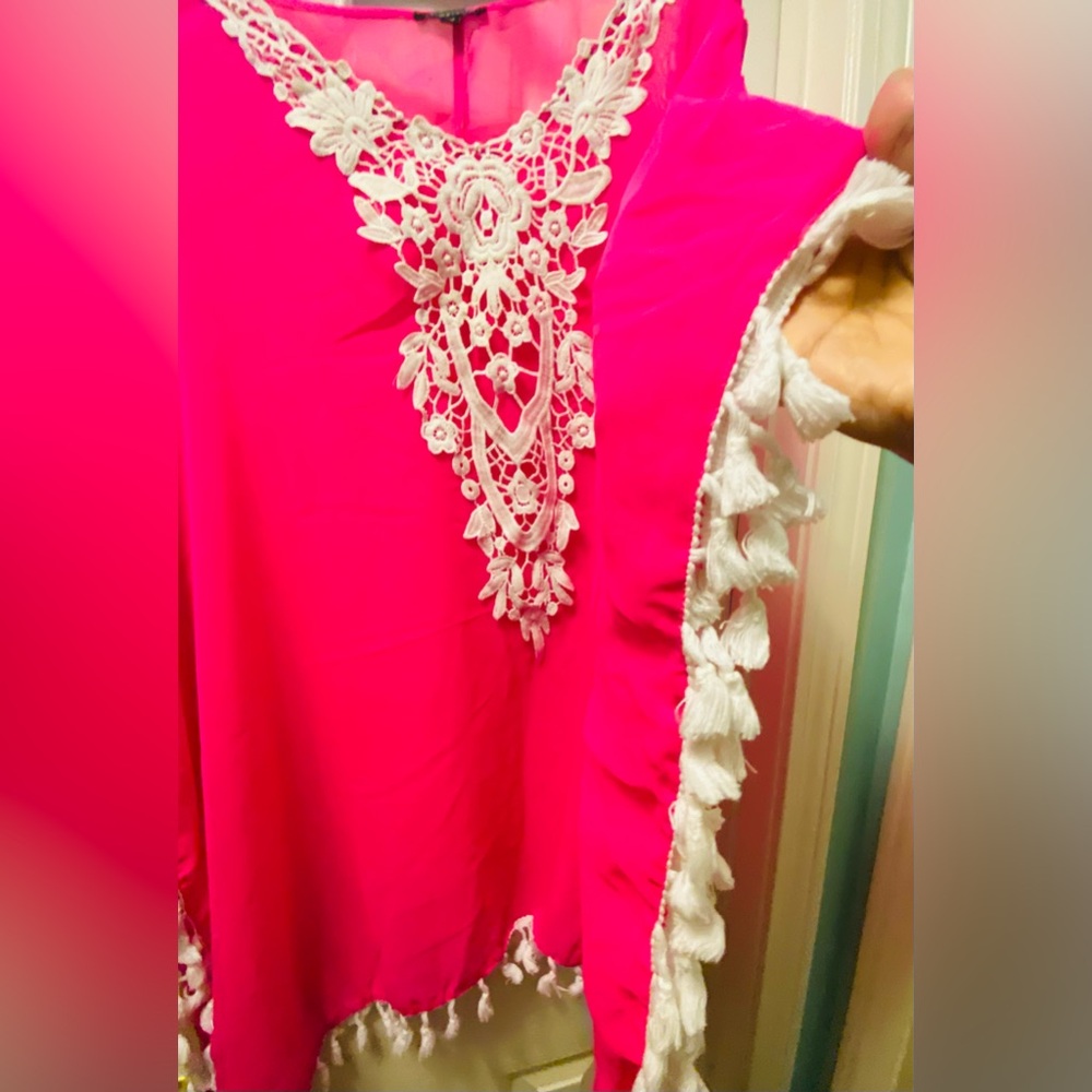 ENC Sheer Crochet tassel Cover up - Picture 2 of 5